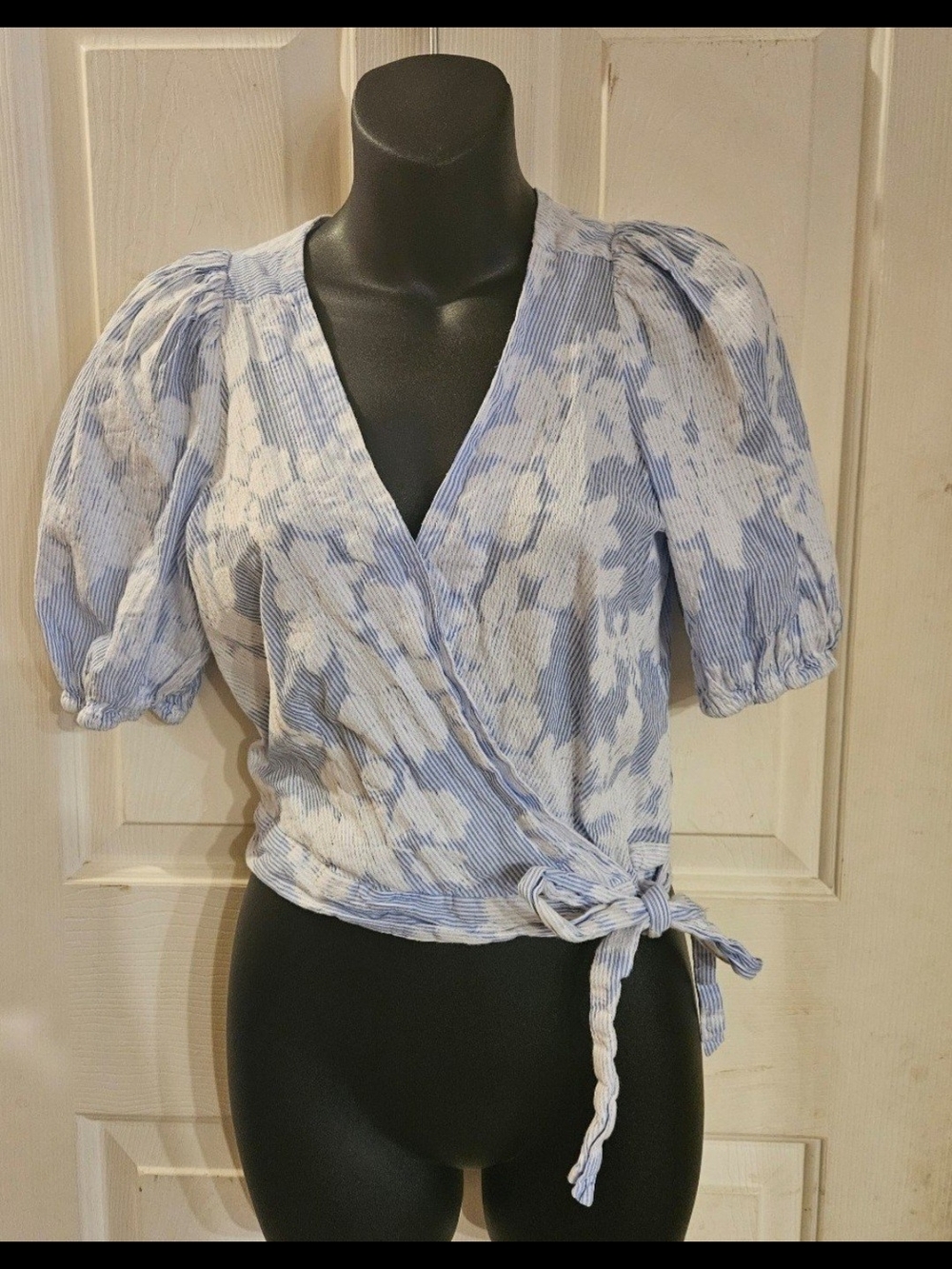Banana Republic Blue and White Floral Wrap Blouse